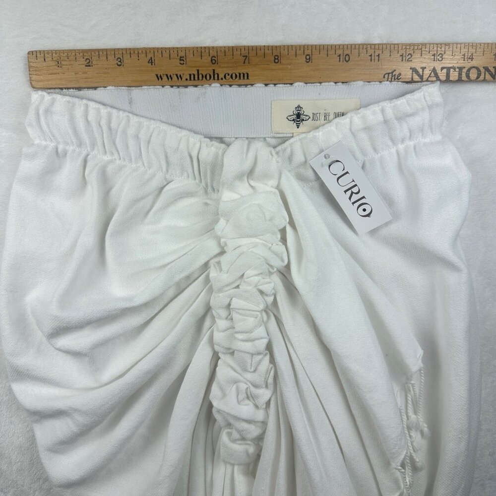 Just Bee Queen Tulum White Madi Ruched Wrap Skirt With Fringe Sz M Boho Resort - Picture 9 of 15